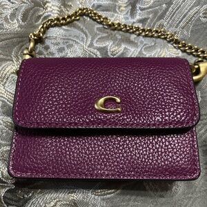Mini Coach card holder purse with chain.